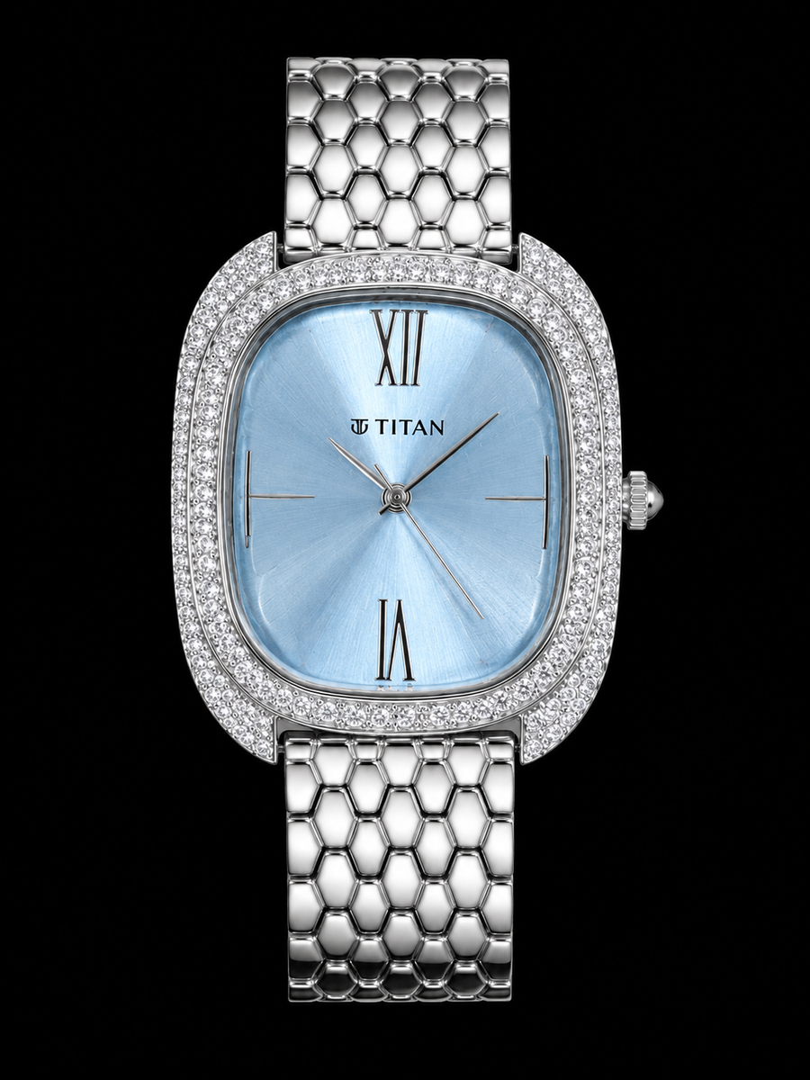 Titan Diamond Customized Luxury Women's Watch – Ice Blue Dial Edition