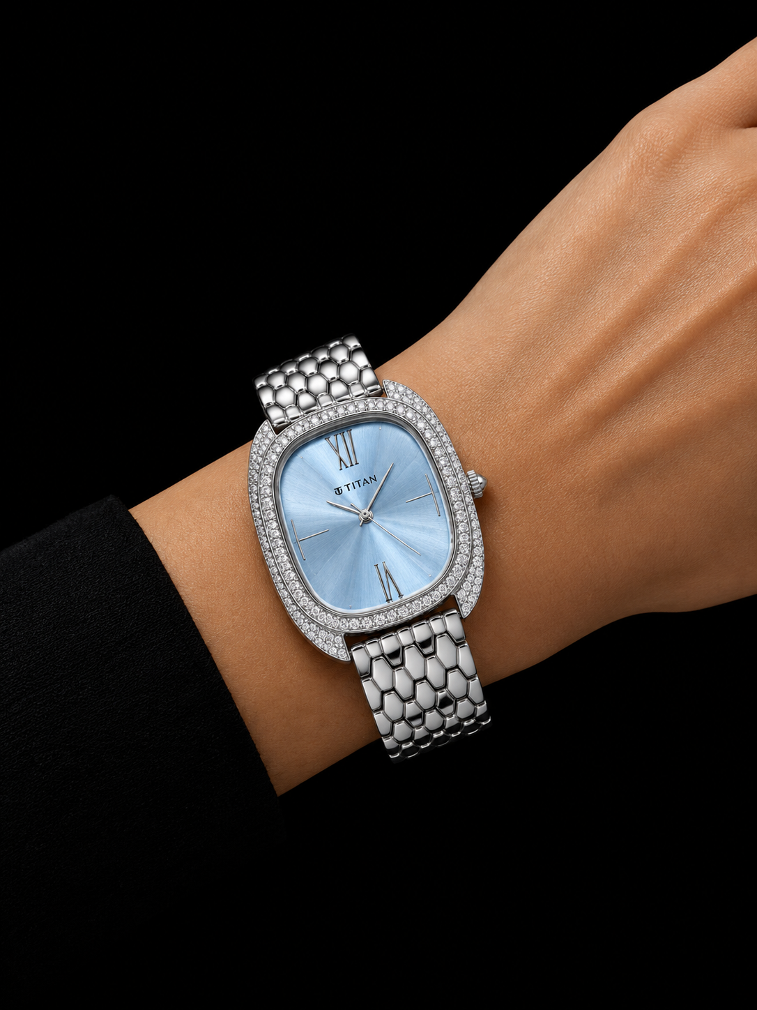 Titan Diamond Customized Luxury Women's Watch – Ice Blue Dial Edition