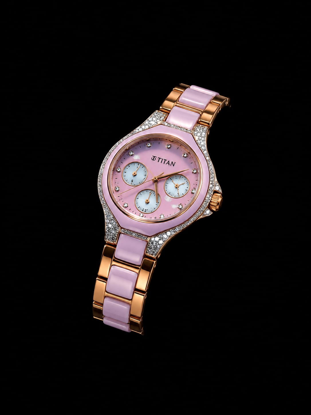 Titan Rose Gold Diamond Customized Luxury Women's Watch