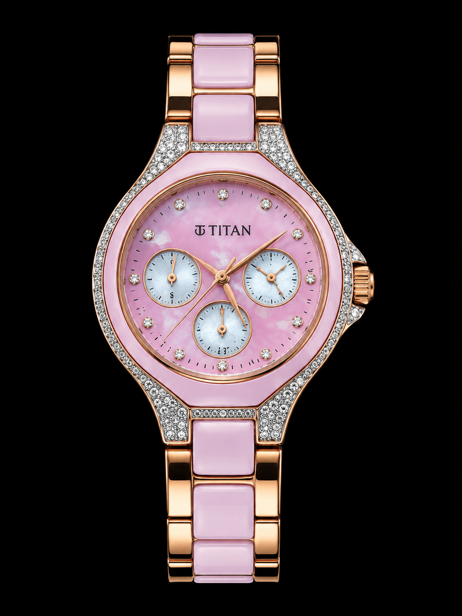 Titan Rose Gold Diamond Customized Luxury Women's Watch
