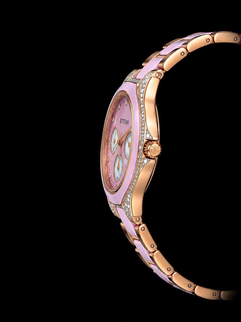 Titan Rose Gold Diamond Customized Luxury Women's Watch