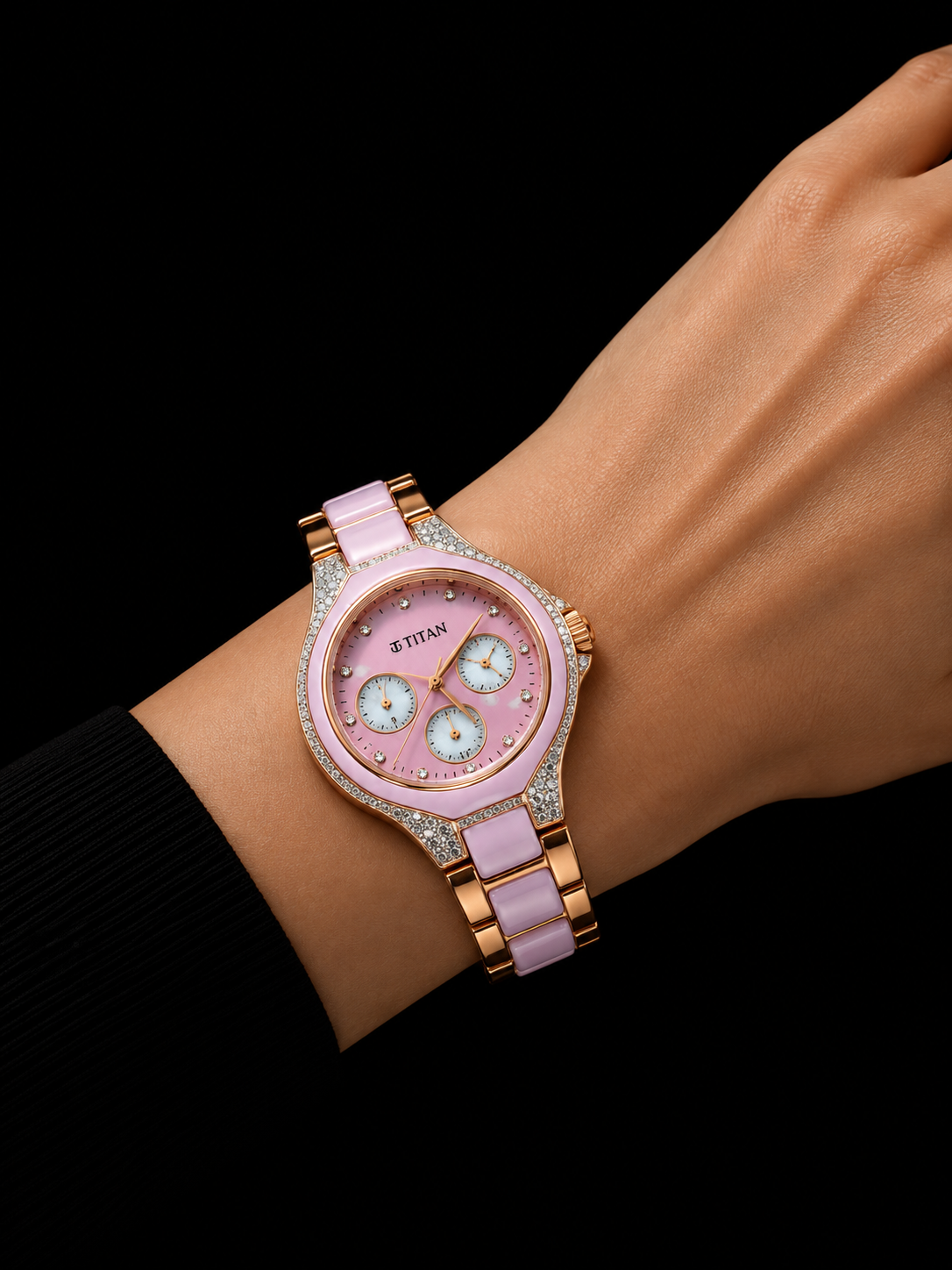 Titan Rose Gold Diamond Customized Luxury Women's Watch