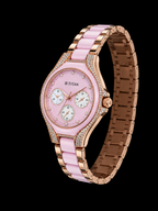Titan Rose Gold & Pink Ceramic Women's Analog Multi-Function Watch with Crystal Bezel