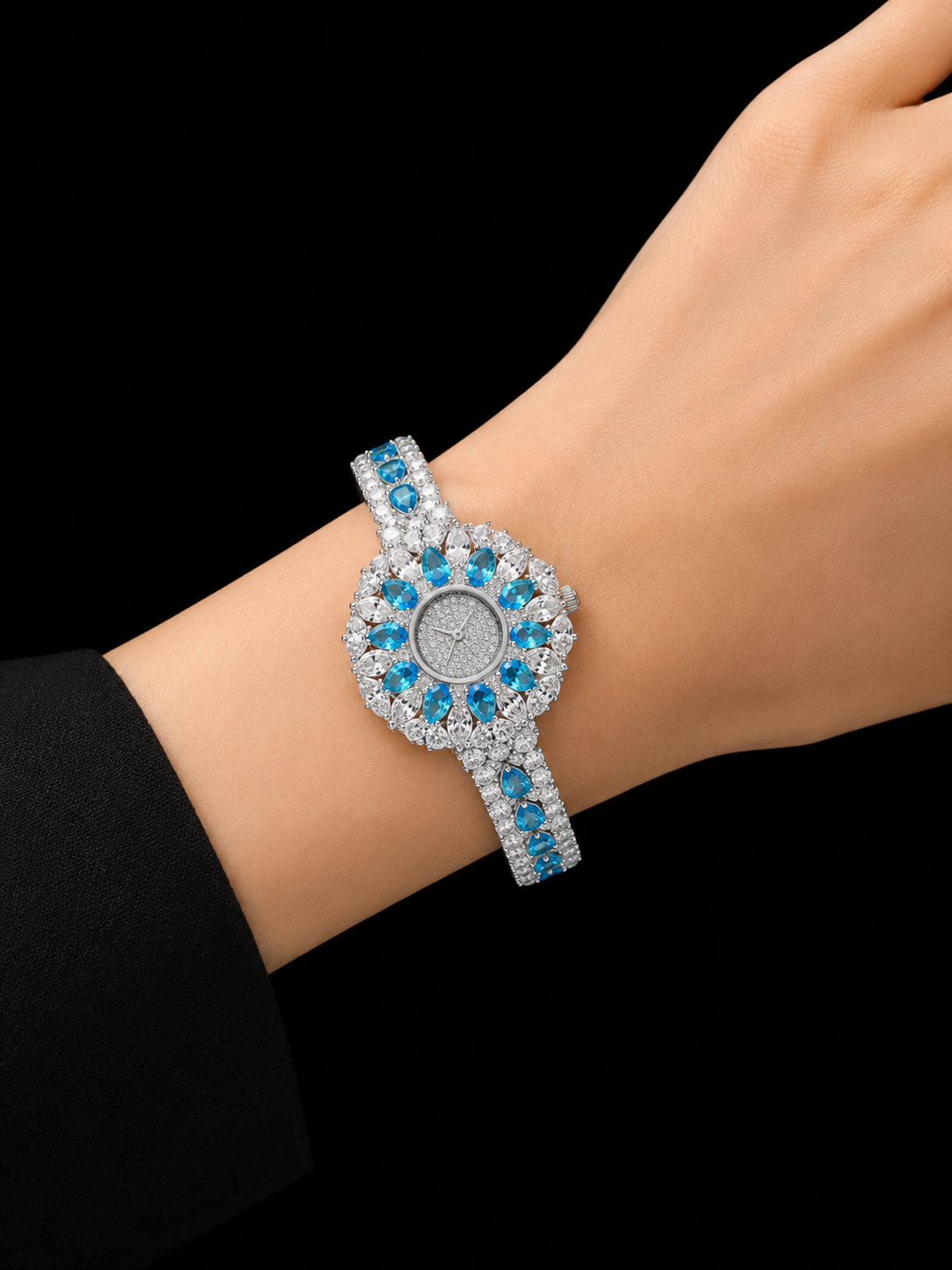 Blue Sapphire & Diamond Customized Luxury Women's Watch